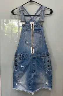 Hidden Women's Cut Off Distressed Denim Overalls Skirt Sz M