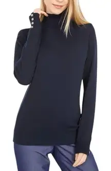 Tommy Hilfiger Stella Navy Blue Turtleneck Sweater XS Button Cuff Y2K