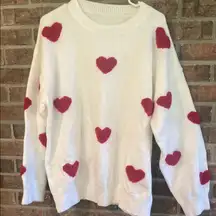 Charming Heart-Patterned Sweater in White and Red