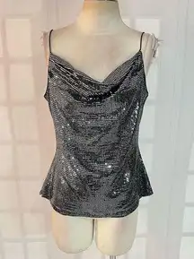 Venus Black Spaghetti Strap Silver Sparkle Dressy Tank Blouse Size Large