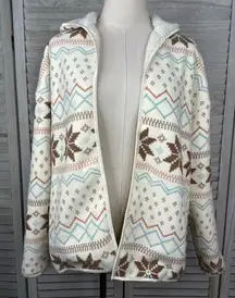 STEVE MADDEN Women's Hooded Open Front Southwestern Sherpa Lined Fleece Jacket-M