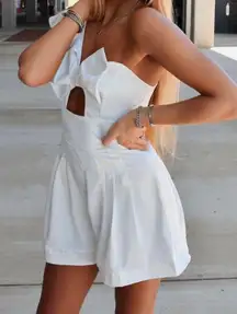 White Satin Ruffle Bow Romper