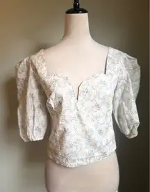 VICI Floral Puff Sleeve Smocked boho cottage core Y2K blue green  Crop Top Large