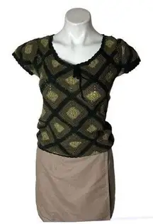 NO BOUNDARIES Green Crochet Top Granny Squares Junior Size Medium $7 ADD ON