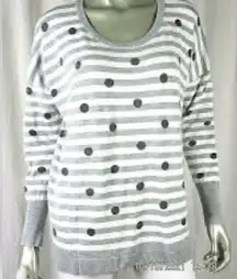 LANE BRYANT 14/16 NWOT Rayon/Nylon White Gray Stripes Dots Pullover Sweater EUC