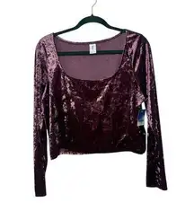 Abound Women 2XL Top NWT Velvet Purple Crop Holiday Party Scoop Dark Romantic