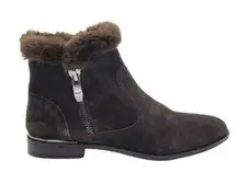 NEW Size 7 Womens Marc Fisher Faux Fur Trimmed Suede Ankle Boots Brown A371556