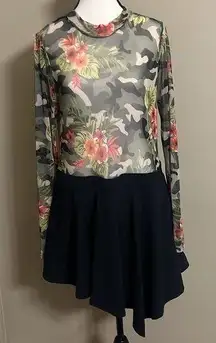 Romper Dress Sz 2X Camo/Flower Mesh Romper with Built in Shorts