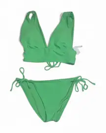 GB Lime Green Bikini Swim Suit Set Scrunchie Textured Wide Shoulder