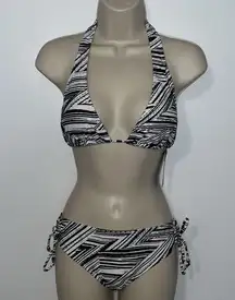 NWT INGEAR Zebra Stripe Black & White Halter String Bikini Set Women’s Large L