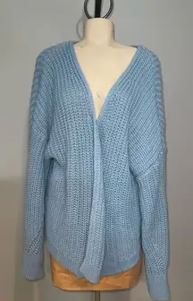 PrettyLittleThing woman’s blue Chunky Knit Open Front Cardigan sweater Large
