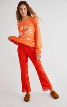 Free People Red Wild Laces Pull-On Crop Flare Pants