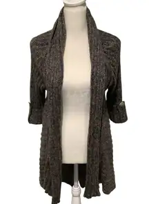 BCBGMaxAzria Women’s Charcoal Knit Cowl Neck Cardigan Full Length Sweater