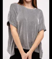 Adrianna Papell Boxy Knit Striped Short Sleeve Top Button Back XL Grey