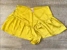 NWT Bettie Page Lingerie Chartreuse Satin French Knicker Retro Shorts Size 8