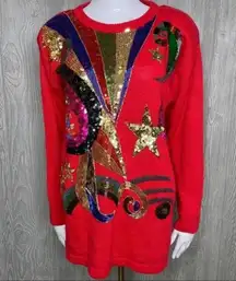 Vintage Victoria harbor knit long sleeve sequin and beaded sweater shirt sm