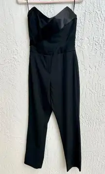 $915 RTA Lou Satin Trim Strapless Tuxedo One-Piece Crop Jumpsuit Black Women's 2