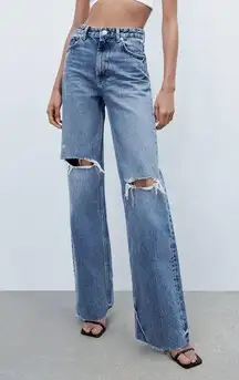 Zara Wide Leg Full Length Ripped Jeans Size 12 NWT