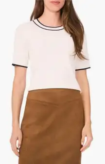 💕HALOGEN💕 Tipped Short Sleeve Crewneck Sweater ~ New Ivory Large L NWT