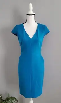 Jaeger Cap Sleeve Slit Pocket Blue Dress Size 8