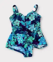 Maxine of Hollywood One Piece Aloha Hawaii print Shirred Front Swimsuit Size 18