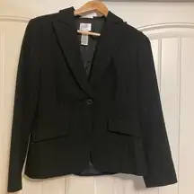 Emma James Petite Blazer 10P Black Pinstriped One Button Long Sleeve Collared