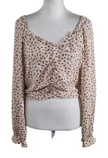 Pink Rose Cream and Pink Floral Boho Crop Top NWT Size Large Pink Rose Blouse
