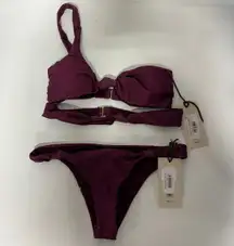 NWT The Garzetta Arena Double Knot Top & Bow Bottom Bikini Set Burgundy Womens S