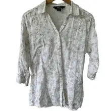 Woolrich 100% Cotton Semi Sheer Ditsy Floral Ruched Sleeves Button Down Shirt M