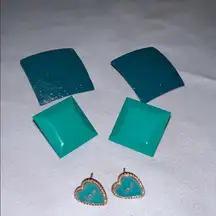 Teal and Gold Heart Earrings Set