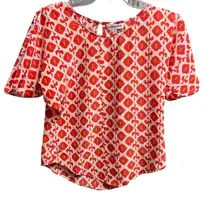 Creme Fraiche Silk Patterned Top Size XS Casual Colorful Ikat Bold Blouse Resort