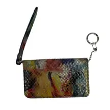 Hobo International Wristlet Key ID Holder Fold Over Snap Snakeskin Embossed