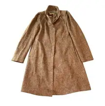 Zara Basics Wool Mohair Blend Camel Long Coat Hidden Button Puff Shoulder Medium