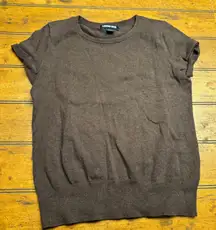 Lands End Womens XS P Brown Short Sleeve Knit Sweater Top Casual Basic Layer