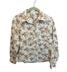 Vintage L.L Bean Long Sleeve Button Up Floral Corduroy Cottage Top Size Medium