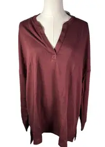 Lou & Grey Bohemian Rouge V Neck Split Hem Long Sleeve Sweatshirt Top XL New