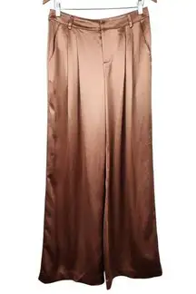 Retrofete Wide Leg Pleated Pant Size Medium? Brown/Gold Satin