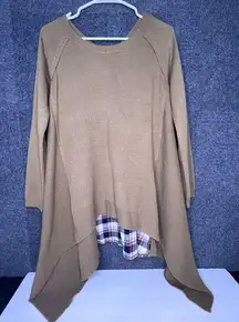 Double Zero Women’s Brown Knit Plaid Back Swing Pullover Sweater Size Medium