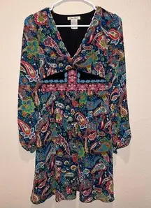 Anthropologie Flying Tomato Embroidered Waist Paisley Boho Chiffon Dress Size S