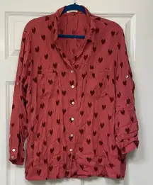 Just Living Red Heart Button Down Shirt