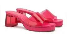 Larroude Jenn Lucite Clear Chunky Mule Sandal in Pink 90s Y2K