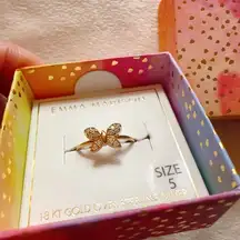 Emma Madison 18kt gold over sterling silver butterfly diamond prave Ring Size 5