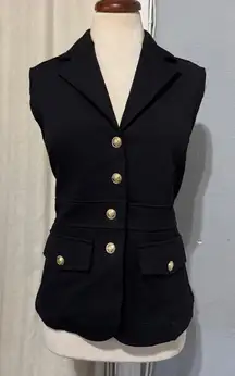 Joie Anthropologie Black Sleeveless Blazer Vest Gold Buttons Utility Pockets XS