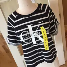 Crop Top Calvin Klein Black White Striped