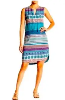 Beach Lunch Lounge Size Small Tank Dress Rayon Bohemian Morrocan Costal Blue