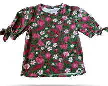 ZARA  Green Pink Cottagecore Boho Feminine Floral Puffer Sleeve Cropped Top