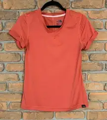 The North Face Top Womens Small Orange FlashDry Athletic V-Neck Performance‎ Tee
