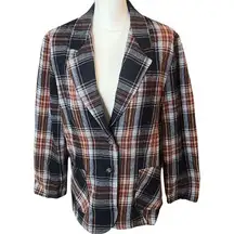 Vtg 70/80s Cobbies by Cos Cob Wool Blend Plaid Blazer 3/4 Sleeve Sz L