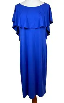 Carmen Marc Valvo Midi Dress XL Blue Off Shoulder Ruffle Bodycon Slim‎ Fit New