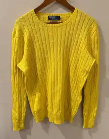 Ralph Lauren Yellow Cable-Knit Cotton Pullover Sweater – Large – 1990s Vintage